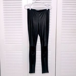 Shiny Spandex Pleather Vegan Leather Leggings Pants with Knee Slits